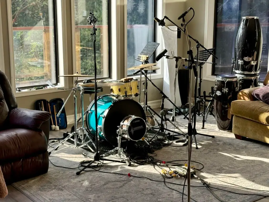 Drum tracking in the living room at Sonic Forest Studios