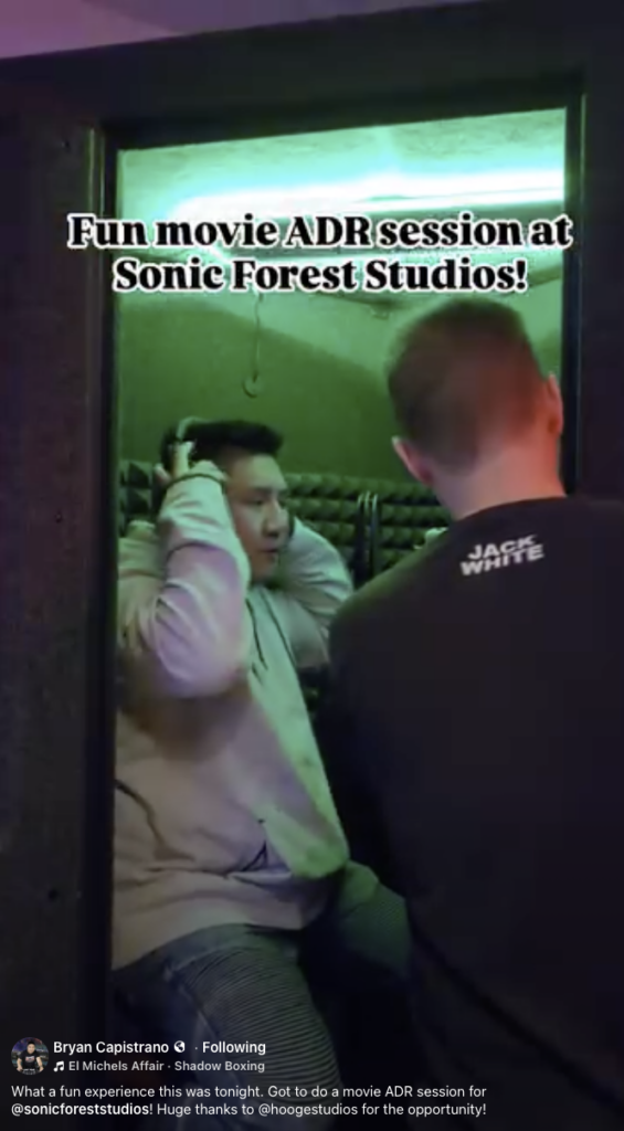 DJ Boitano recording ADR in the vocal booth at Sonic Forest Studios for the Czech feature film Sugar Candy