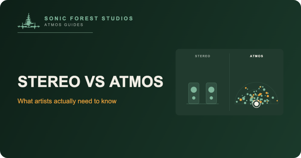 Stereo vs Atmos: a stereo speaker pair compared with an immersive audio dome